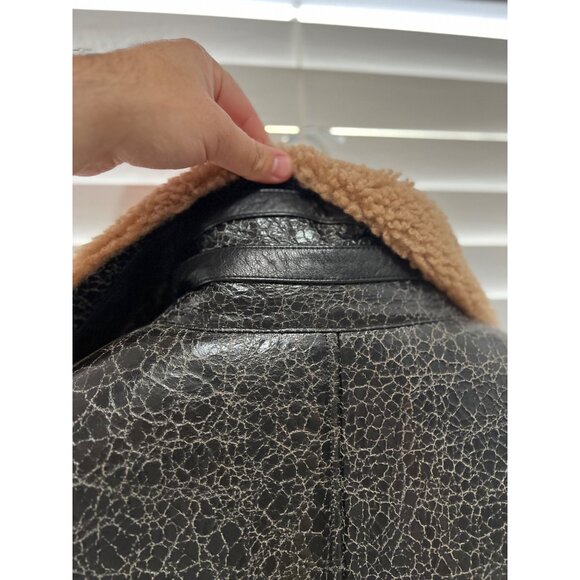 HUGO BOSS Mens Black Textured Leather Shearling Collar Aviator Jacket NWT - Picture 10 of 12